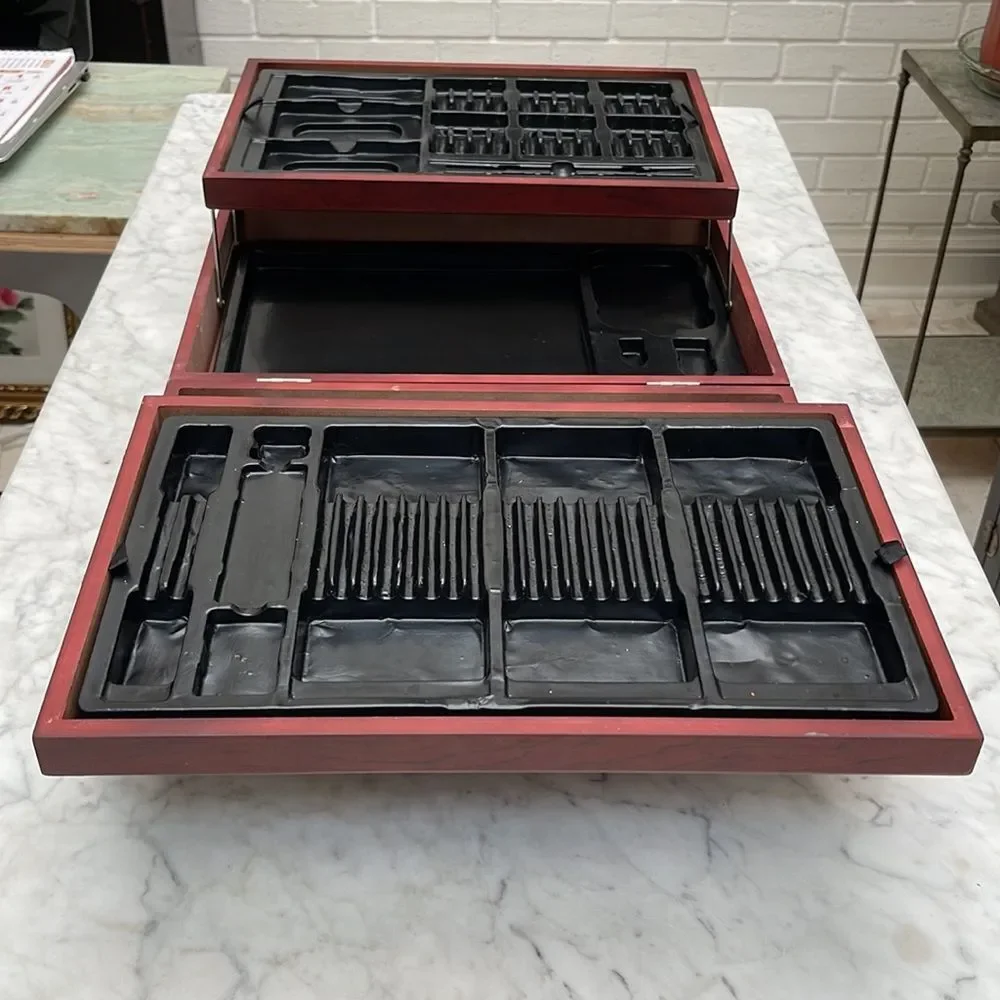 Antique wooden box with handles
